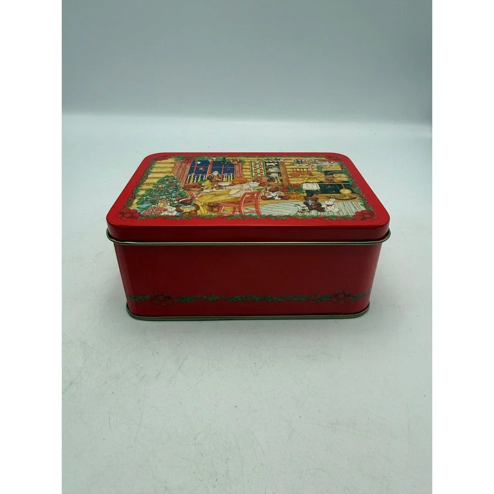 Vintage 1992 Debi Hron Christmas Teddy Bear Nesting Tins Set of 2 Red Holiday